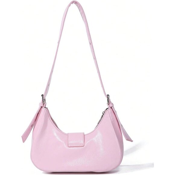 Women's Studded PU Leather Tote Handbag Adjustable Strap Boho Bags -Pink - Picture 4 of 9